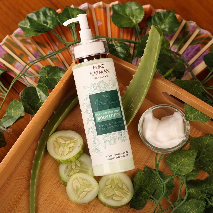 PURE AATMAN |Skin Nourishment Body Lotion | Paraben Silicones & Mineral Oil Free | 200ml | 100% Vegan | Body Lotion With Cucumber & aloe vera Glow for All Skin Type