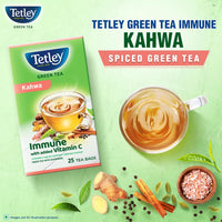 Tetley Green Tea Immune Kahwa with Pink Salt, Ginger, Cardamom (Spiced green tea) with added Vitamin C, 25 Tea Bags