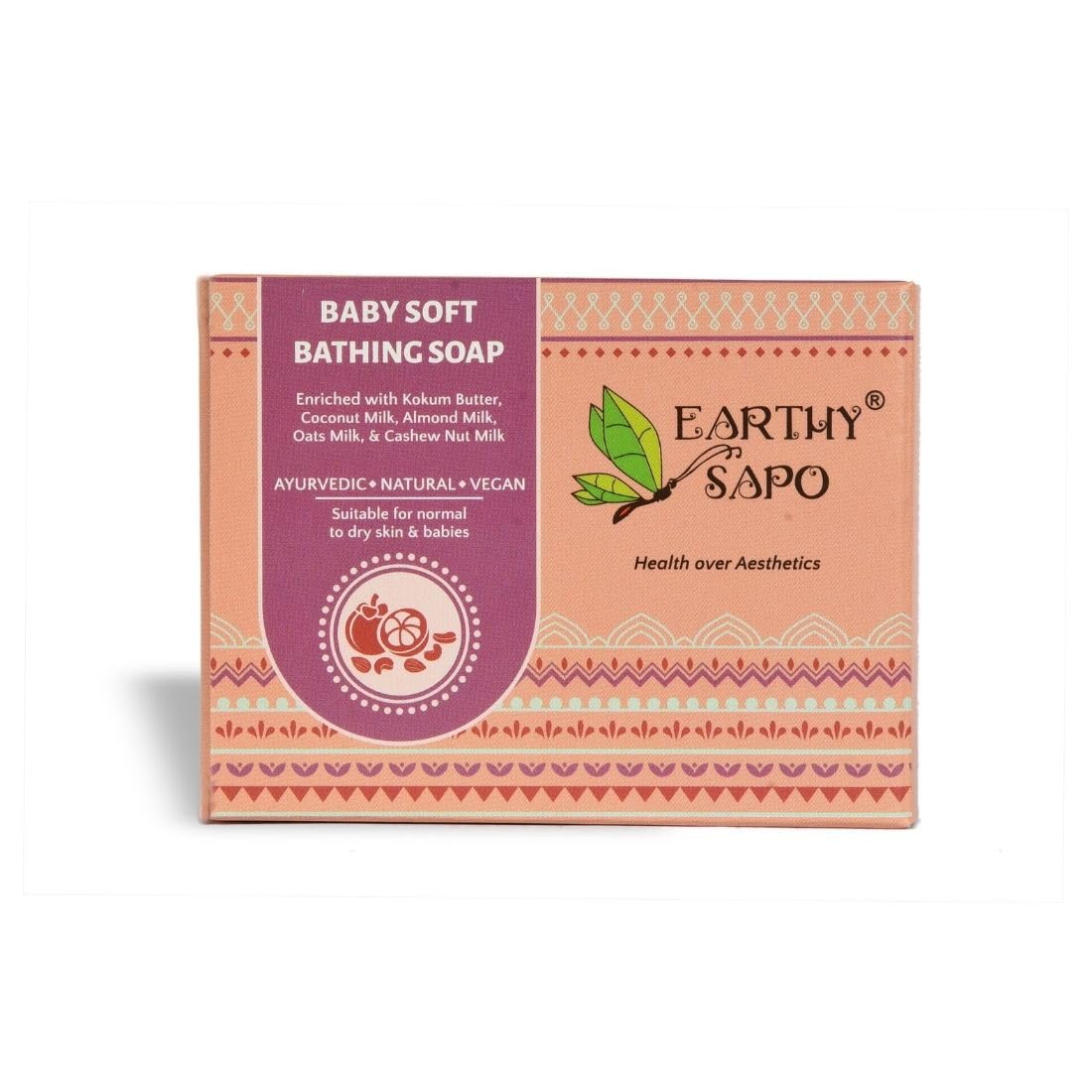 Earthy Sapo Handmade Baby Soft Bathing Soap (Coconut, Almond & Oat Milk, Kokum Butter) 100g, Pack of 2 | Natural, Gentle Bath Soap for Babies Sensitive Skin