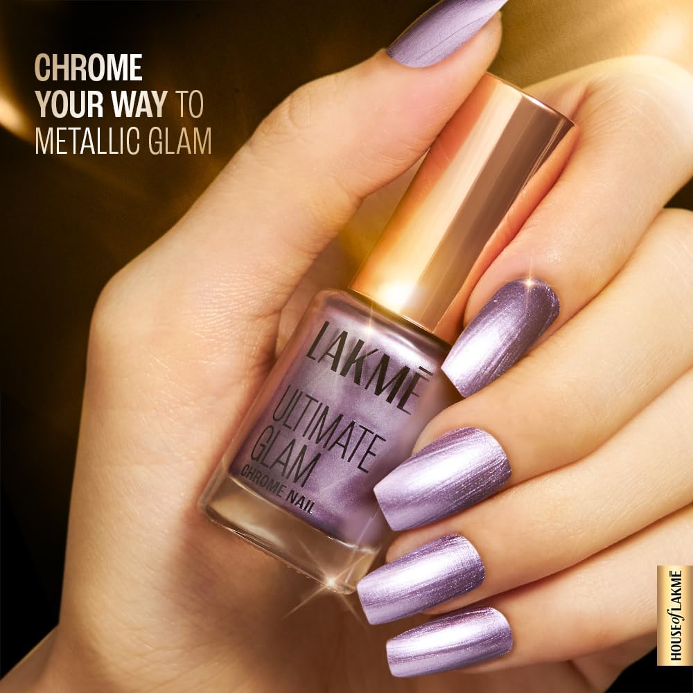 Lakmé Chrome Metallic Finish Nail Paint, Nail Magenta 6Ml