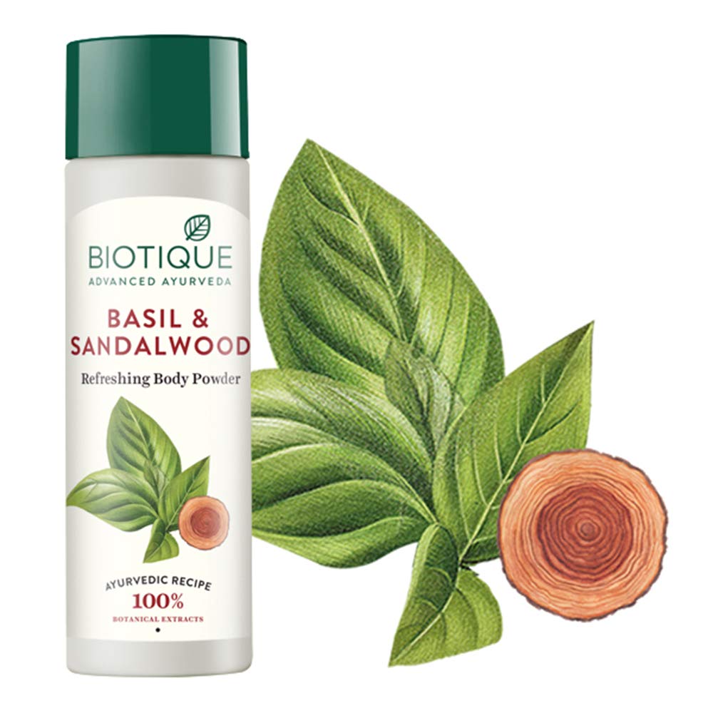 Biotique Bio Fruit Whitening/Brightening Lip Balm, 12g & Biotique Bio Basil and Sandalwood Refreshing Body Powder, 150g