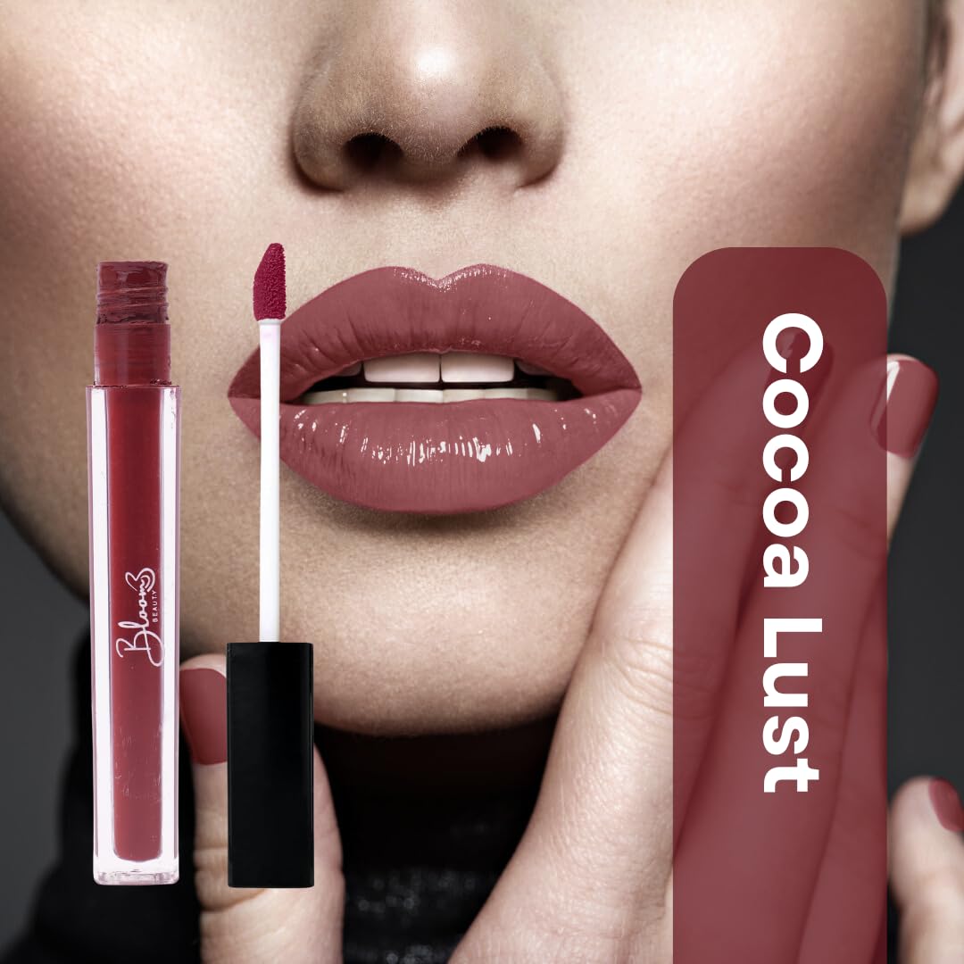 Bloom Beauty Liquid Lipstick, Velvet Matte Finish, Lightweight & Hydrating | Long-Lasting Wear, (Cocoa Lust)