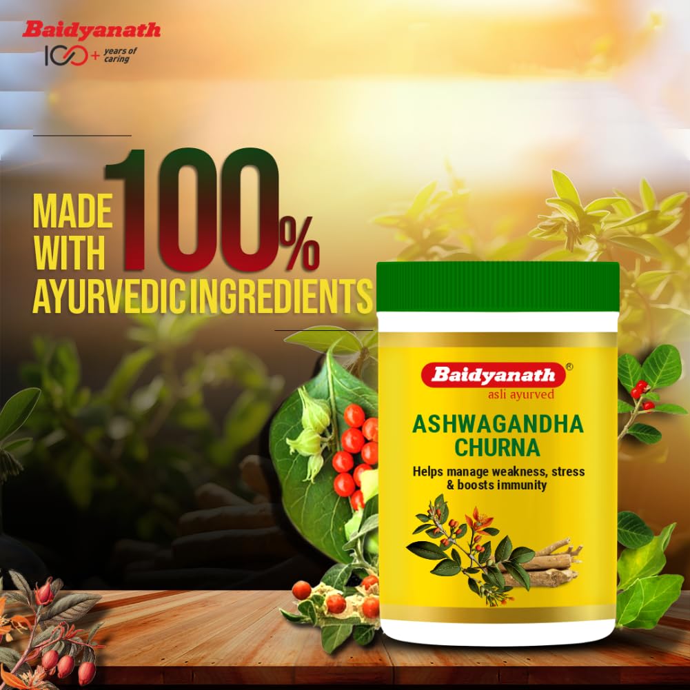 Baidyanath Ashwagandha Churna | Helps Boost Strength, Stamina & Energy | Stress Relief | Made with 100% Pure Ashwagandha - 100g (Pack of 2)