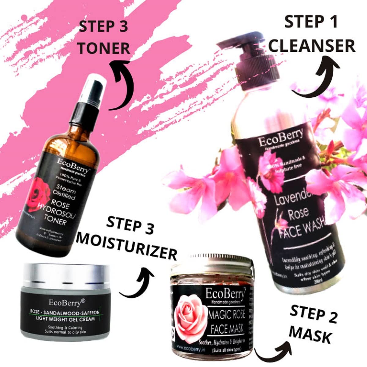 EcoBerry Rose Sandalwood Saffron Light Weight Gel Cream | Calming & Soothing Skin, Provides Hydration, Organic, Natural, Non Comedogenic, Paraben Free, Chemical Free, Cruelty Free, Mineral Oil Free, Preservative Free, Vegan