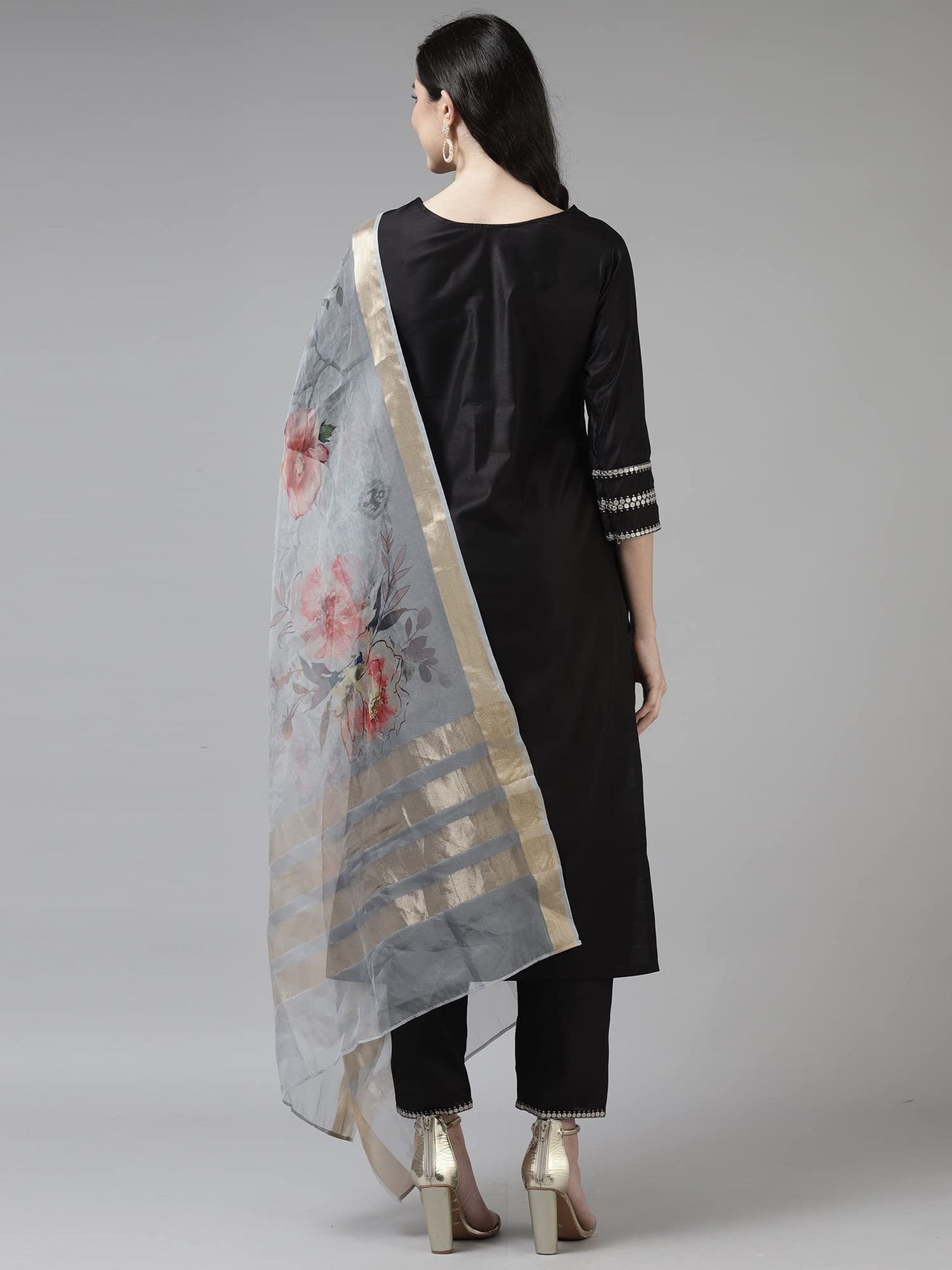 INDO ERA Women's  Cream Solid Viscose Straight Kurta Trouser With Dupatta Set