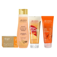 Jovees Herbal Orange Peel Soap (100g) + Henna & Ginseng Anti Hair Loss Shampoo (300ml) + Shea butter Moisturiser (100g) + Papaya Face wash (120ml) Set Of 4