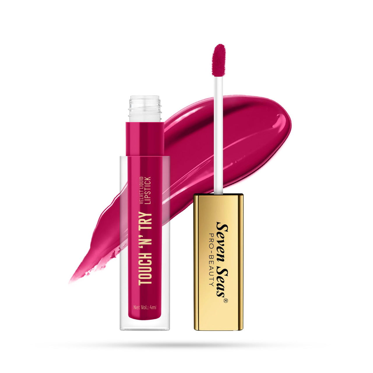 Seven Seas Touch N Try Velvet Liquid Lipstick, Matte Finish, Non Transfer, Water Proof, Long Lasting (04, 4ML)