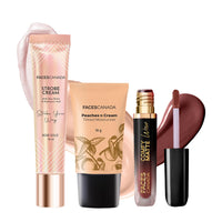 FACES CANADA Super Quick Glam Combo - Strobe Cream - Rose Gold (18 ml) + Tinted Moisturizer - Light 01 (18 gm) + Comfy Matte Wow Liquid Lipstick - Cocoa Crush 07 (3.8 ml) | Illuminating & Glowing Makeup Base | Highly Pigmented