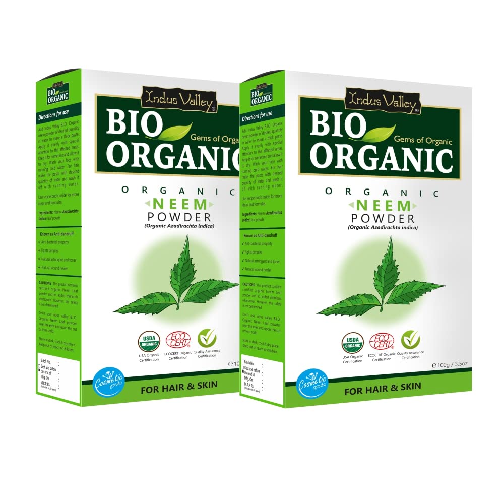 INDUS VALLEY Neem Powder | Azadirachta indica - 100% Organic & Chemical Free Hair Cleanser For Healthy Hair - (100g *2=200g)