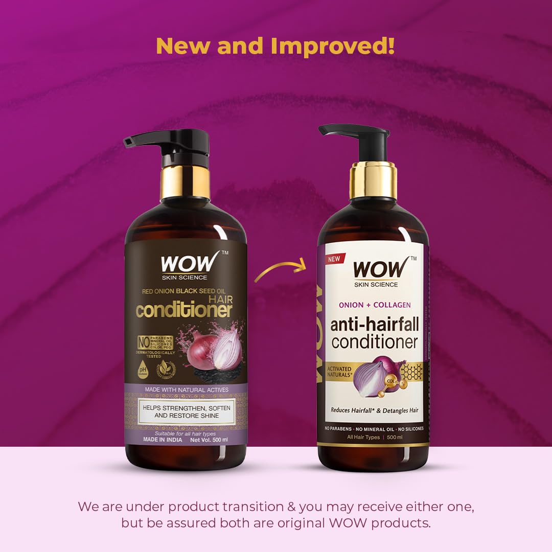WOW Skin Science Red Onion Black Seed Oil Hair Conditioner with Red Onion Seed Oil Extract, Black Seed Oil & Hydrolyzed Wheat Protein - No Parabens, Mineral Oil, Silicones, Color & PEG - 500mL