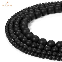 BEADNOVA Black Matte Onyx Beads Natural Crystal Beads Stone Gemstone Round Loose Energy Healing Beads with Free Crystal Stretch Cord for Jewelry Making (8mm, 45-48pcs) 8mm 13) Black Matte Onyx Beads