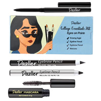 Dazller College Makeup Essentials 4 - Eyes on Point|Kajal|Mascara|Eyeliner|Eyebrow|Water-Resistant|Smudge-proof|Starter Makeup Kit for Women|7.45g