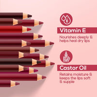 RENEE Define Matte Lip Liner, Long Lasting & Smudge Proof, Full Coverage, Intensely Pigmented, Easy Glide Formula, Vitamin E & Castor Oil Infused, Set of 12