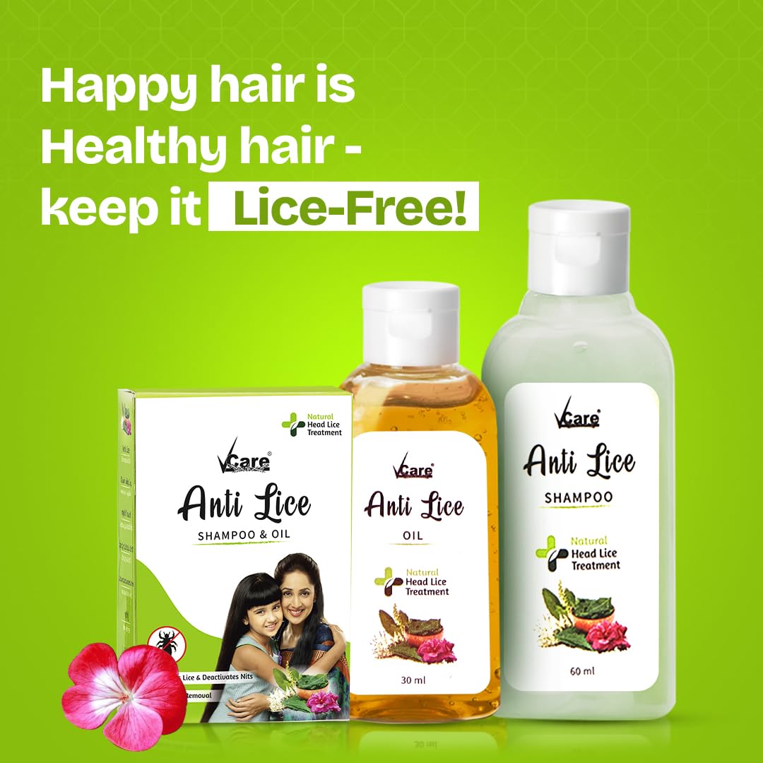 Vcare Anti Lice Shampoo and Oil Combo (Pack of 2), Removes Lice and Nits | Lice Treatment | Head Lice | Lice Egg Removal- 90ml