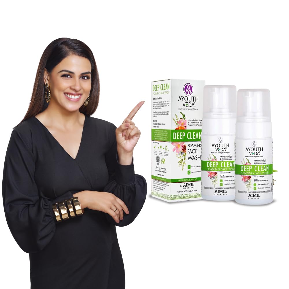 Ayouthveda Deep Clean Foaming Wash |Reduces Pigmentation, Combats Dark Spots| Refreshing Blend of Indian Madder, Garcinia & Pomegranate | Everyday Face Wash for Men & Women (Pack of 2;100ml each)