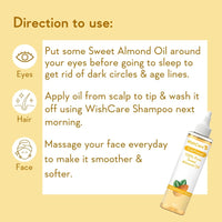 WishCare® Pure Cold Pressed Sweet Almond Oil for Hair Growth and Glowing Skin & Face - 200ml