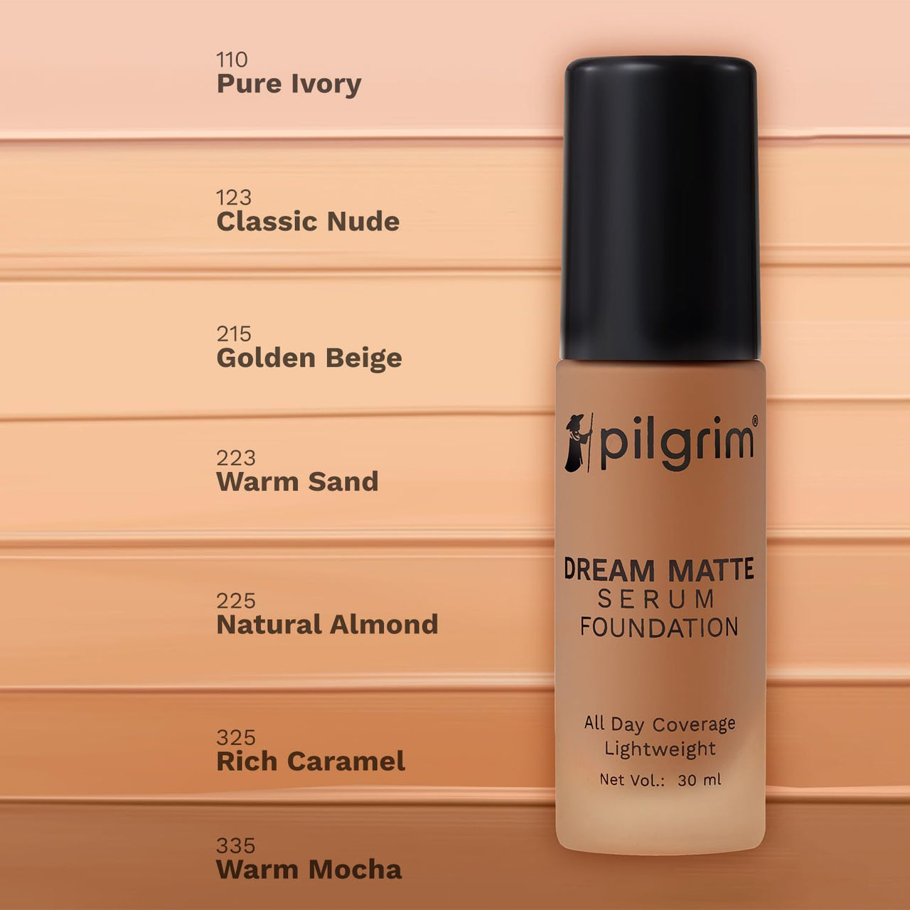 Pilgrim Dream Matte Serum Lightweight Foundation With Australian Kakadu Plum Vitamin C Warm Mocha-335