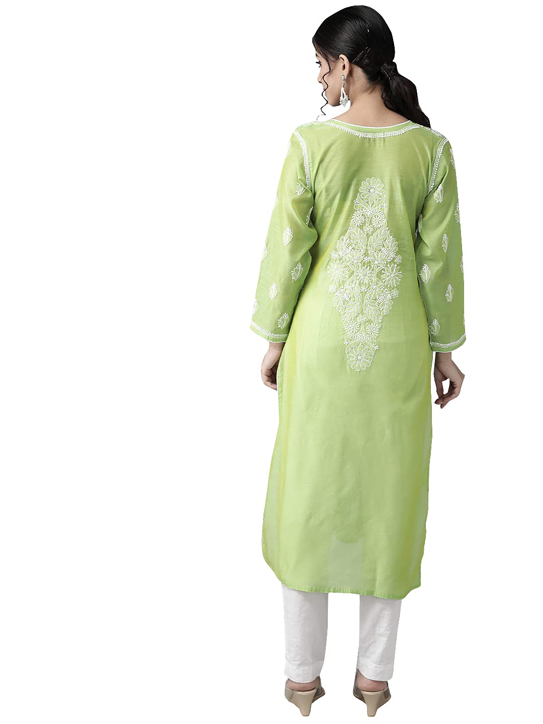 Ada Hand Embroidered New Lucknowi Chikankari Chanderi Kurta Kurti for Women A411175