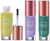 LAKMÉ Lk9-5 P+Gnaillushlavender 6Ml & 9 To 5 Primer + Glossy Finish Nail Colour, Lime Treat, 6 Ml & 9 To 5 Primer + Glossy Finish Nail Colour, Teal Deal, 6 Ml