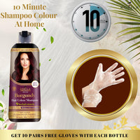 Kokila NO PPD Shampoo Hair Colour - Burgundy 400ml for Women and Men | Natural Extracts | Colours Hair in 10 Minutes | Ammonia Free, Paraben Free - 10 Pair Free Gloves