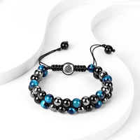 Triple Protection Bracelet 8MM Blue Tiger Eye Black Onyx Hematite Stone Bracelet Healing Crystal Natural Stone Beads Bracelet for Men Women Bring Prosperity Luck 8mm Blue Tiger Eye/Black Onyx/Hematite