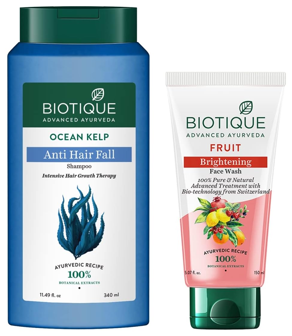 Biotique Bio Kelp Protein Shampoo for Falling Hair Intensive Hair Regrowth Treatment, 340ml & Biotique Bio White Advanced Fairness Face Wash, 150ml