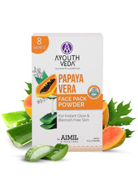 Ayouthveda Papaya and Aloe Vera Face Pack Powder for Glowing & Rejuvenating Skin | Removes Blemish & Wrinkle & Promotes Skin Health | Suitable for all skin Type (10g X 8 Sachets) (Pack of 1)