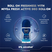 NIVEA MEN Fresh Active 50ml Deo Roll On | With Fresh Ocean Extracts| 72 H Freshness| 0% Alcohol | Dermatologically Approved & Paraben Free Formula (Pack of 3)