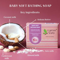 Earthy Sapo Handmade Baby Soft Bathing Soap (Coconut Milk, Almond Milk, Oat Milk, Kokum Butter) 100g, Pack of 1 | Natural, Gentle Bath Soap for Babies Sensitive Skin