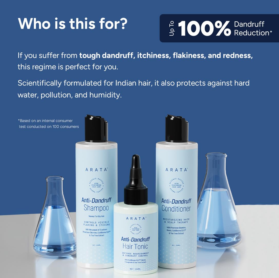 Arata Anti-Dandruff Shampoo for Women and Men I With Piroctone Olamine |Up To 100% Dandruff Reduction I Soothes Dry Flaky Scalp and Itching I Ideal For Dandruff Cure | 200 ML