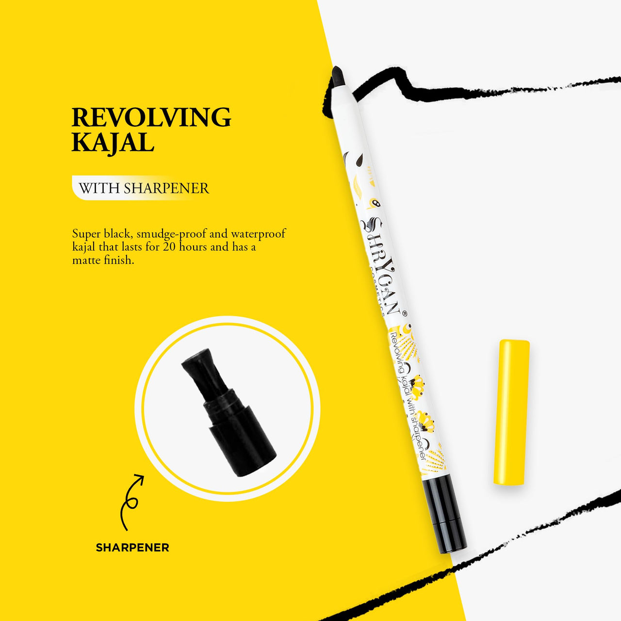 Shryoan The Glider Kajal Pencil| 24-Hr Long Stay | Super Smooth Glide | Waterproof, Smudge Proof & Fadeproof | Deep Matte Finish (1.35g)