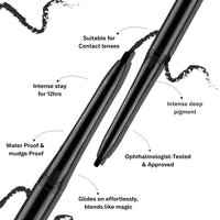 FLiCKA Breathtaking Eyes Twist Kajal Waterproof, Smudge Proof, Longlasting, Dermatologically approved, Intense Colour, Black, 0.30g