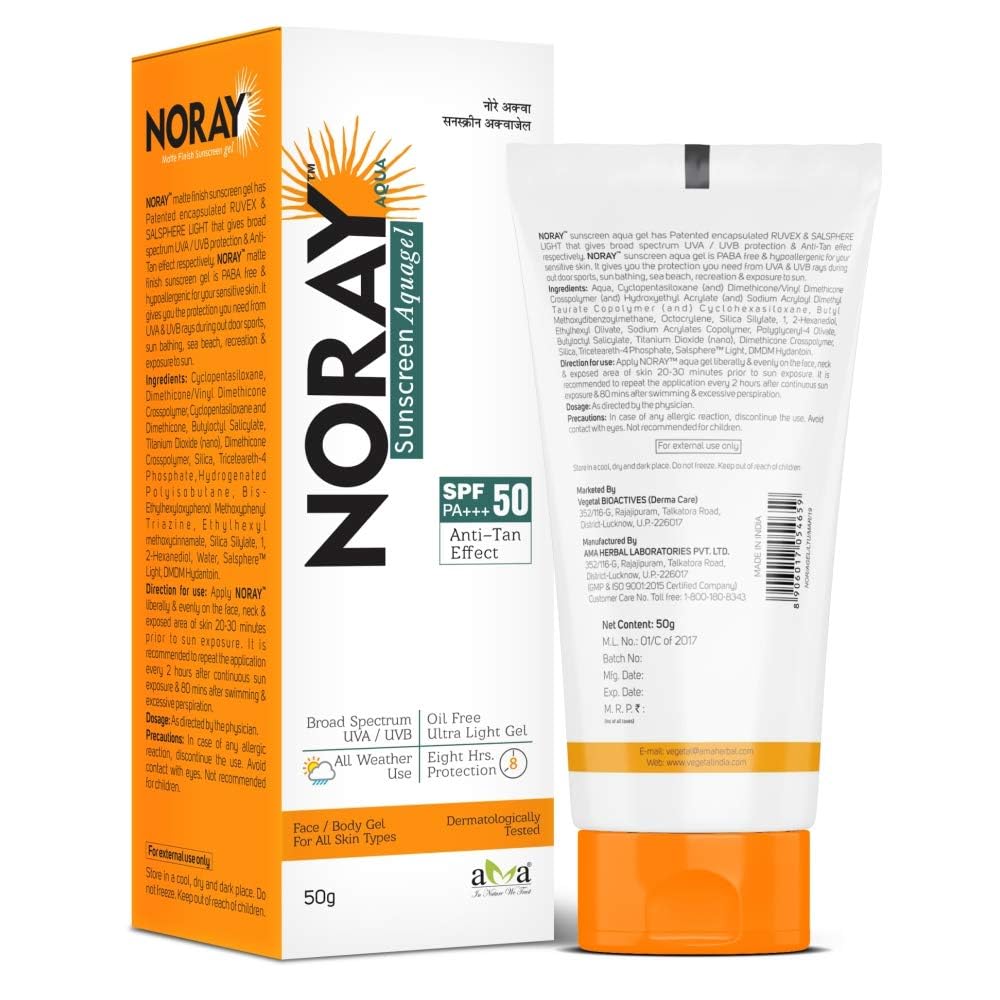 Vegetal Noray SPF 50 Sunscreen Gel, Broad Spectrum, Oil-Free, Anti-Tan, 50g, Pack of 2