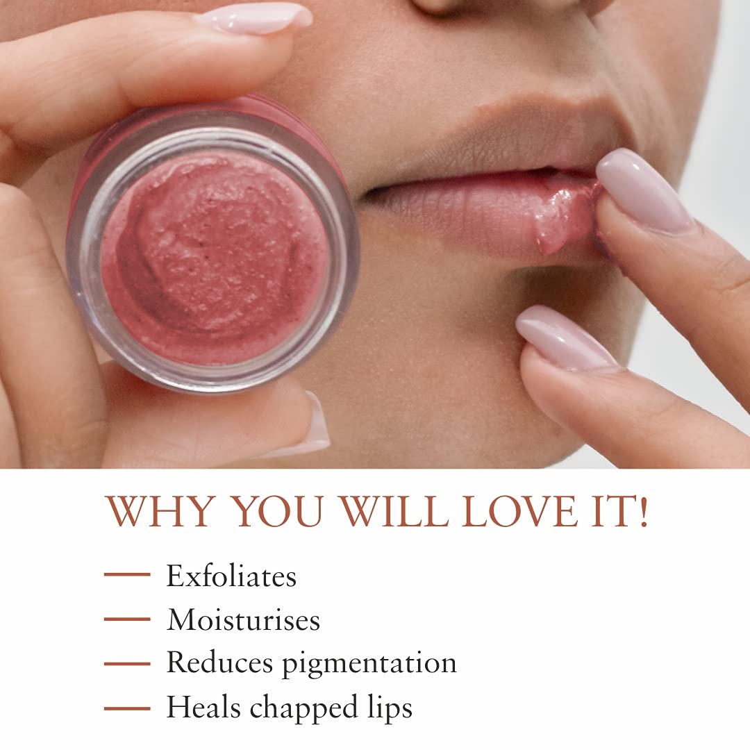 Just Herbs Ayurvedic Rose Lip Scrub For Dry & Just Herbs Tinted Lip Balm for Men and Women with SPF 20+ for Dark Lips to Lighten 4 g (Cherry) Combo