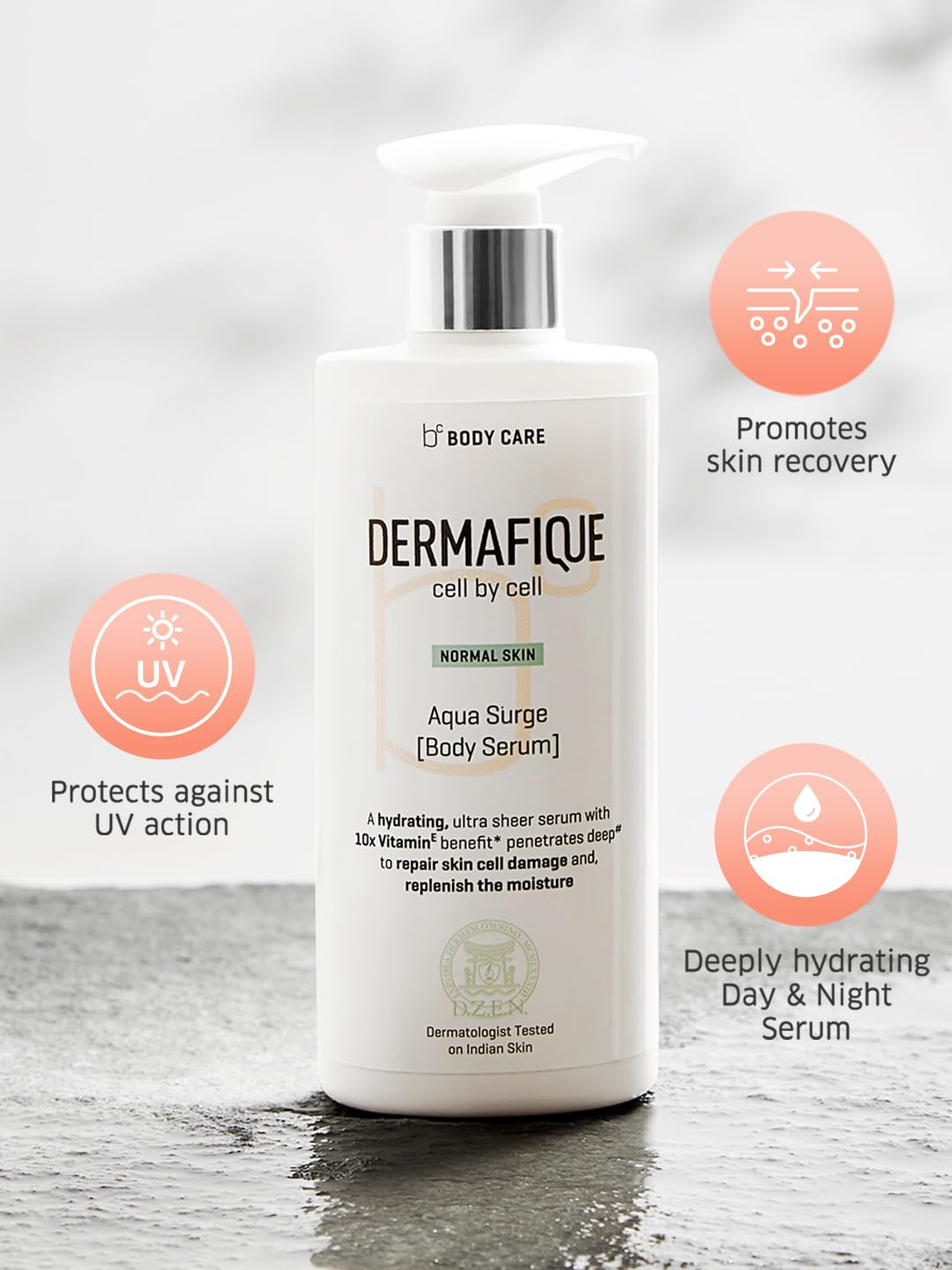 Dermafique Aqua Surge Body Lotion for Summer – 300ml | Protects Against UV Action | 10x Vitamin E Benefits, Glycerine, Shea Butter| Repairs Skin Cell Damage | Dermatologist Tested on Indian Skin