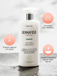 Dermafique Aqua Surge Body Lotion for Summer – 300ml | Protects Against UV Action | 10x Vitamin E Benefits, Glycerine, Shea Butter| Repairs Skin Cell Damage | Dermatologist Tested on Indian Skin