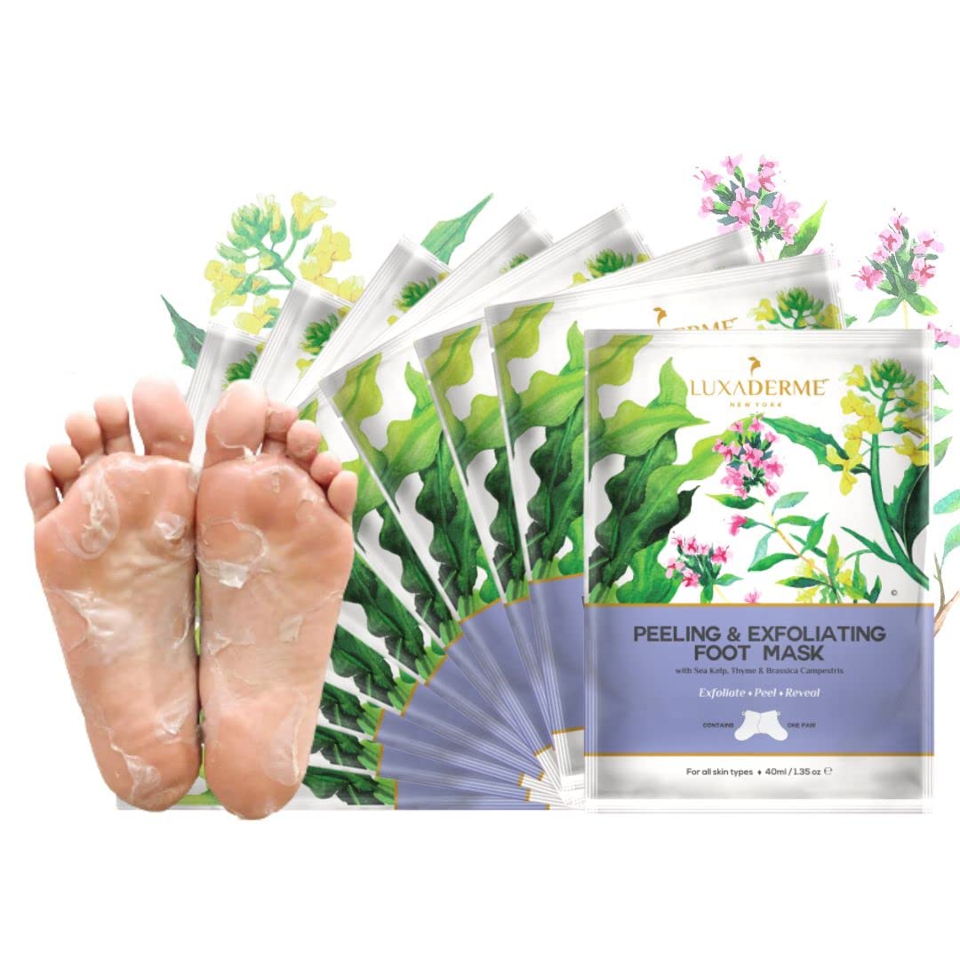 LuxaDerme Korean Peeling & Exfoliating Foot Mask for Baby Soft Feet | Removes Dry Skin & Hard Calluses | Hydrates Dry Feet (Pack of 10)