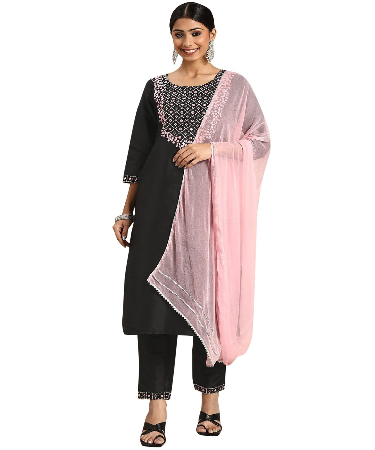 LookMark Womens Art Silk Kurta and Pant Set with Dupatta