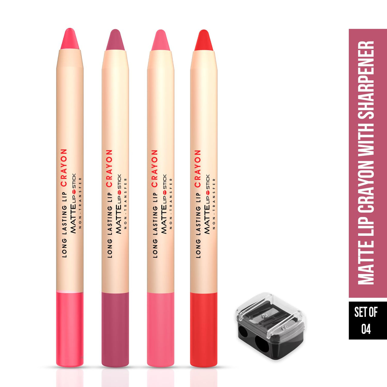 Shryoan Long Lasting Lip Crayon Matte Lipstick Set Of 4 | Non Transfer & Water Proof Lipstick | Full Coverage & Moisturizing Finish (SHADE B) (3.8gm X 4)