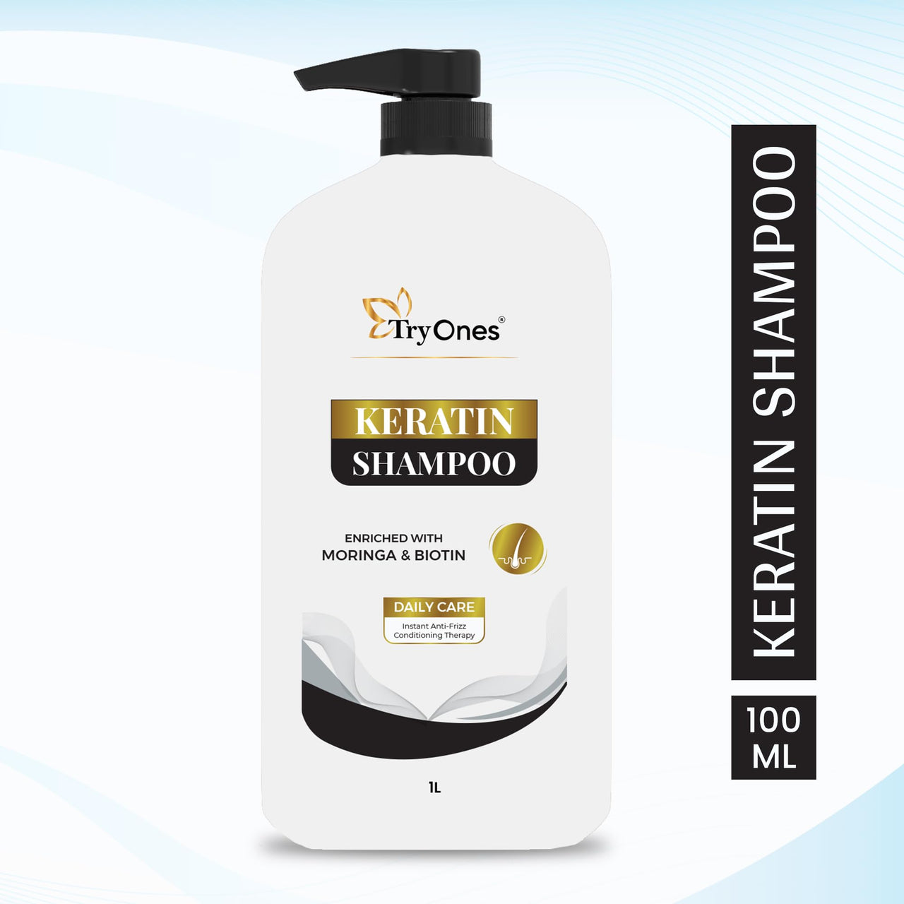 TryOnes Keratin Shampoo, for Straighter, Shinier Hair, with Keratin Nourishes Dry Hair, Controls Frizz, for Men & Women 1000 ml
