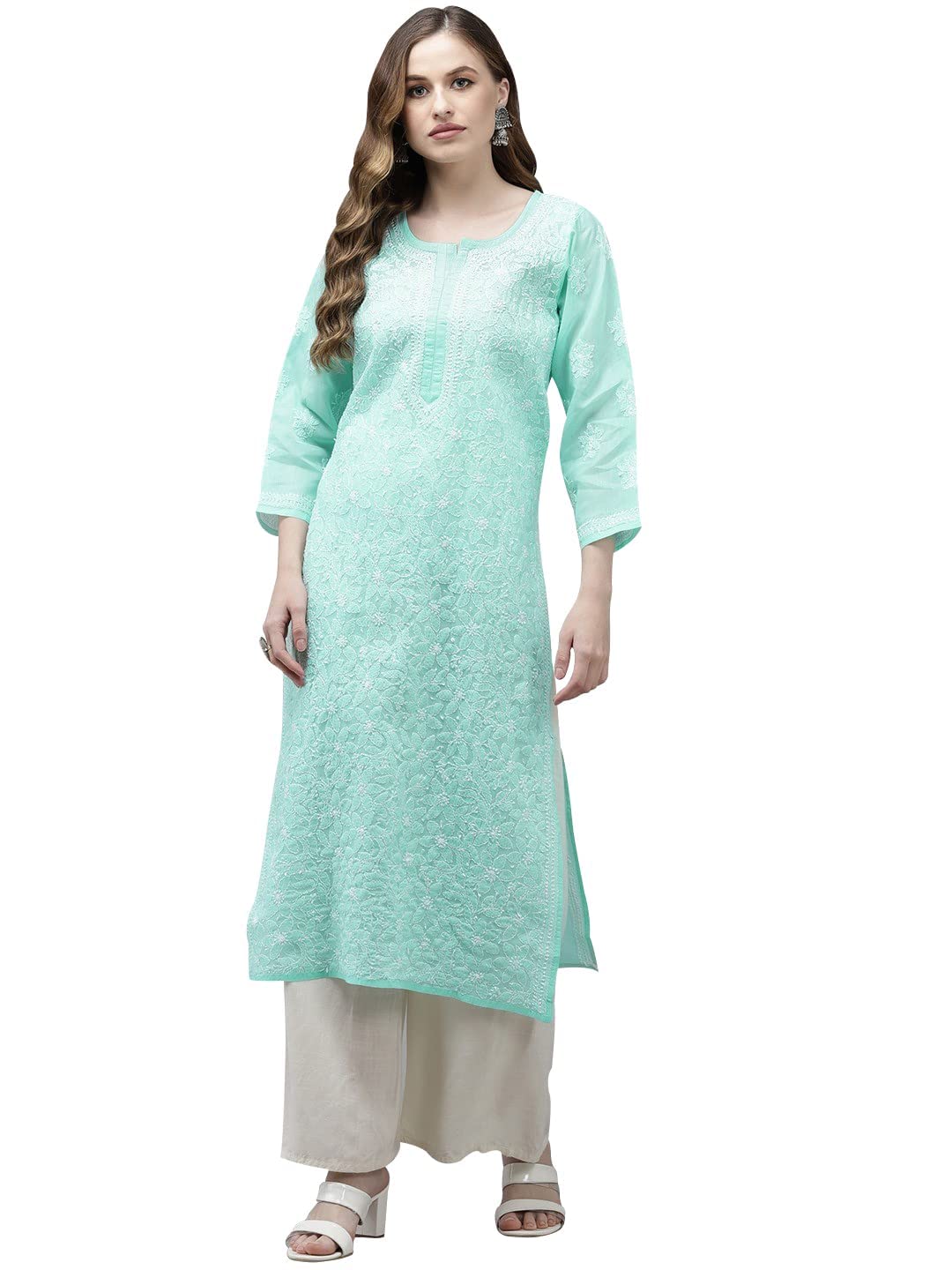 Ada Hand Embroidered Lucknowi Chikankari Cotton Kurta Kurti for Women A411165