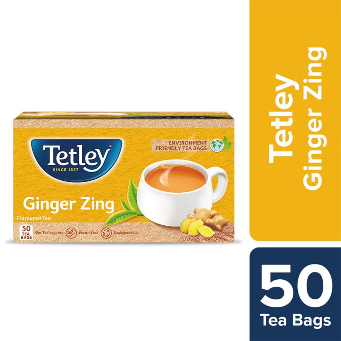 Tetley Ginger Zing Flavoured Chai Black Tea 50 Tea Bags,100 Grams