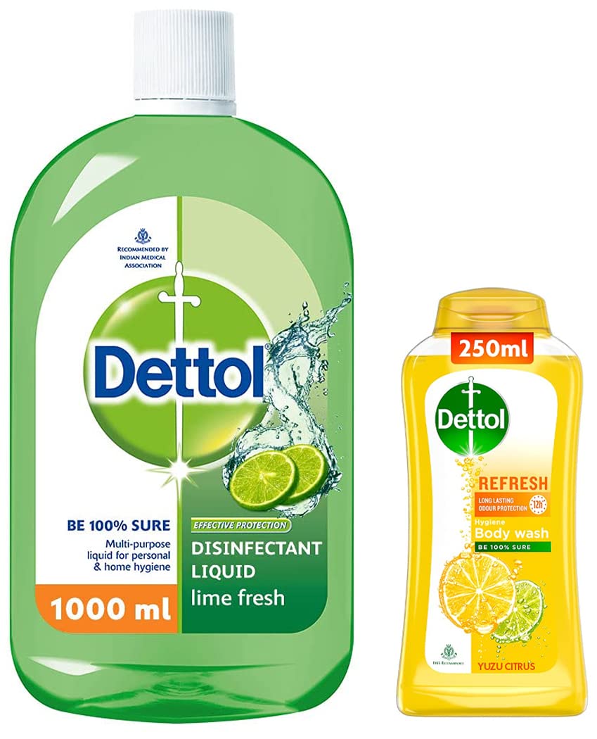 Dettol Liquid Disinfectant for Floor Cleaner, Surface Disinfection, Personal Hygiene (Lime Fresh, 1L) & Body Wash and Shower Gel for Women and Men, Refresh - 250ml | 12h Odour Protection