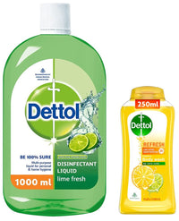 Dettol Liquid Disinfectant for Floor Cleaner, Surface Disinfection, Personal Hygiene (Lime Fresh, 1L) & Body Wash and Shower Gel for Women and Men, Refresh - 250ml | 12h Odour Protection
