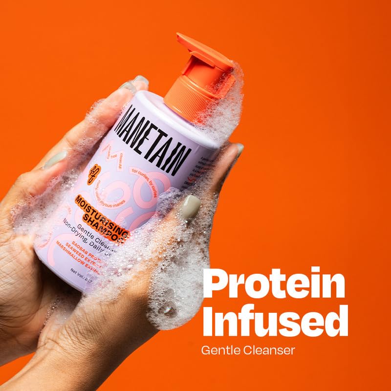 MANETAIN Moisturising Shampoo 237ml for Curly, Dry & Frizzy Hair | Sulphate & Paraben Free | Hydrates & Strengthens with Baobab Protein, Seaweed & Marshmallow Extract | CG-Friendly, Gentle Cleanser for Soft, Defined Curls