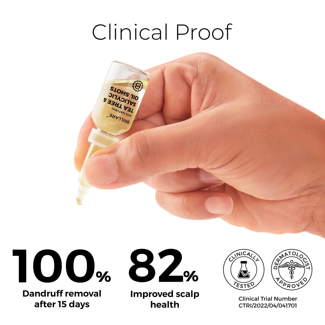 Brillare Tea Tree, Salicylic Acid & Coconut Shots, Light Oil for Summer, Best for Dry & Itchy Scalp, Dandruff Control, Reduces Excess Scalp Oil, 100% Natural Summer Hair Treatment, 48ml