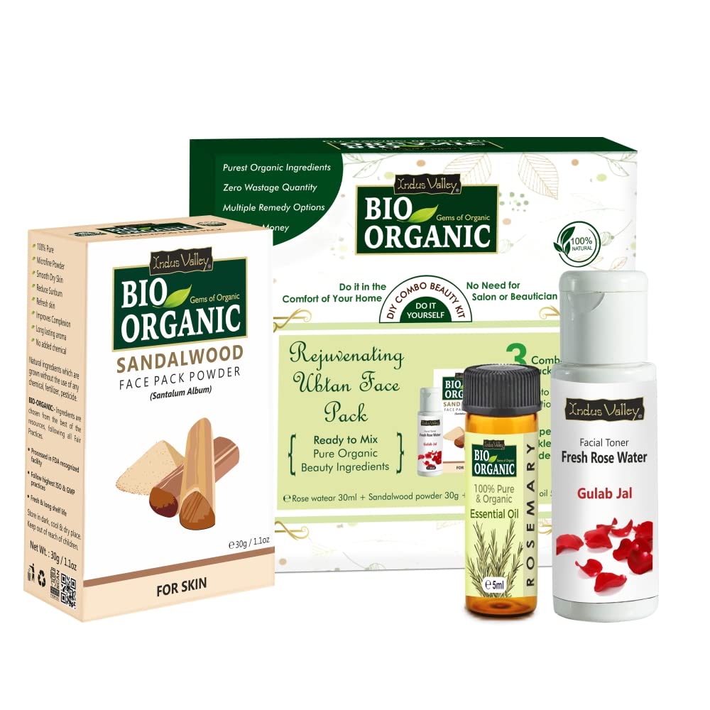 INDUS VALLEY Rejuvenating Ubtan Face Pack Sandalwood, Rose Water, Rosemarry Oil | Beauty Gift Set (30g, 30+5ml)