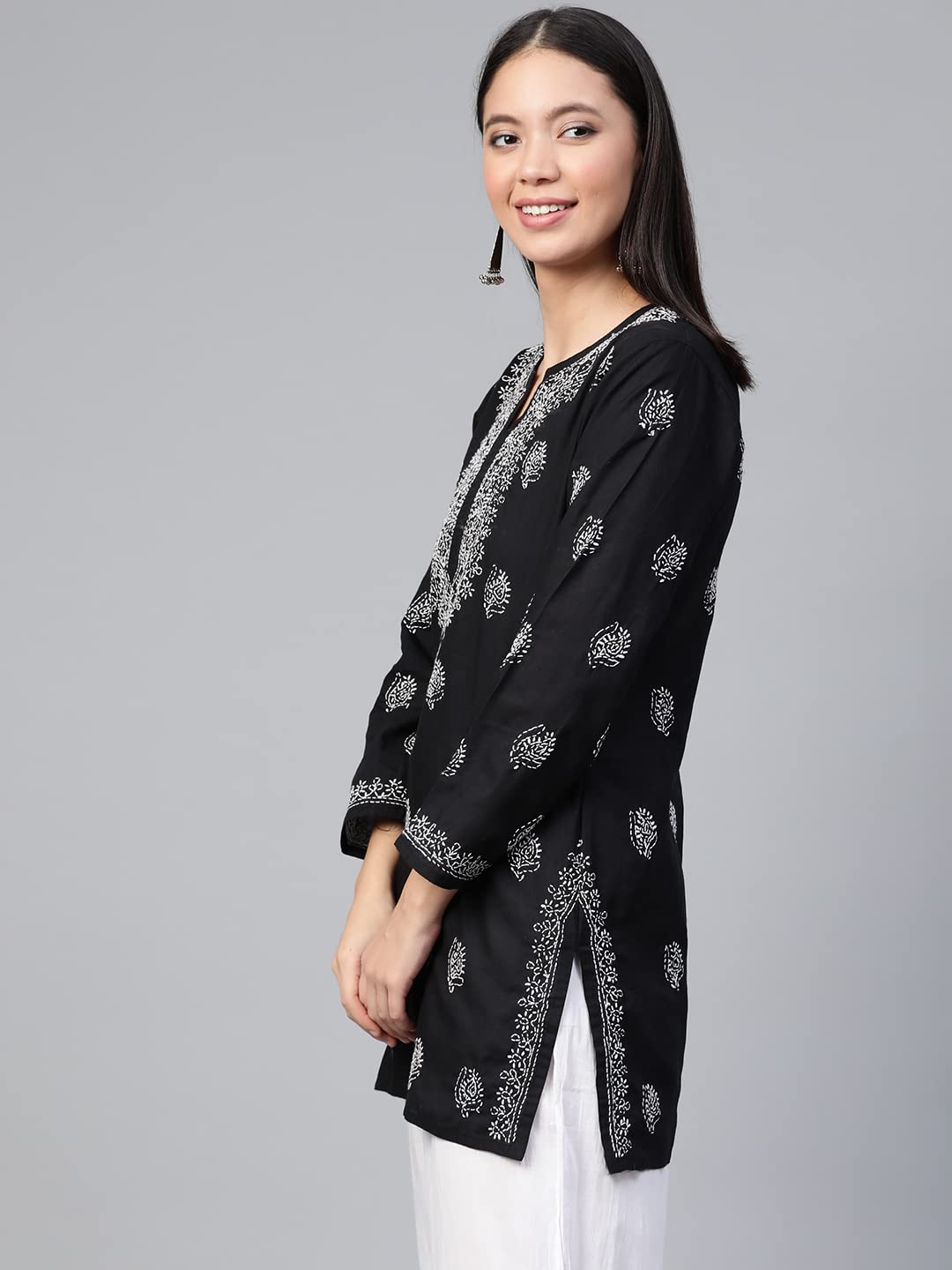 Ada Women's  Cotton Top Tunic Hand Embroidered Lucknowi Chikankari Short Kurti