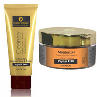 Passion Indulge Natural Papain D10 Cleanser 100ml & Papain D10 HydraGel Moisturizer 50gm Combo Pack For Reduces Tan