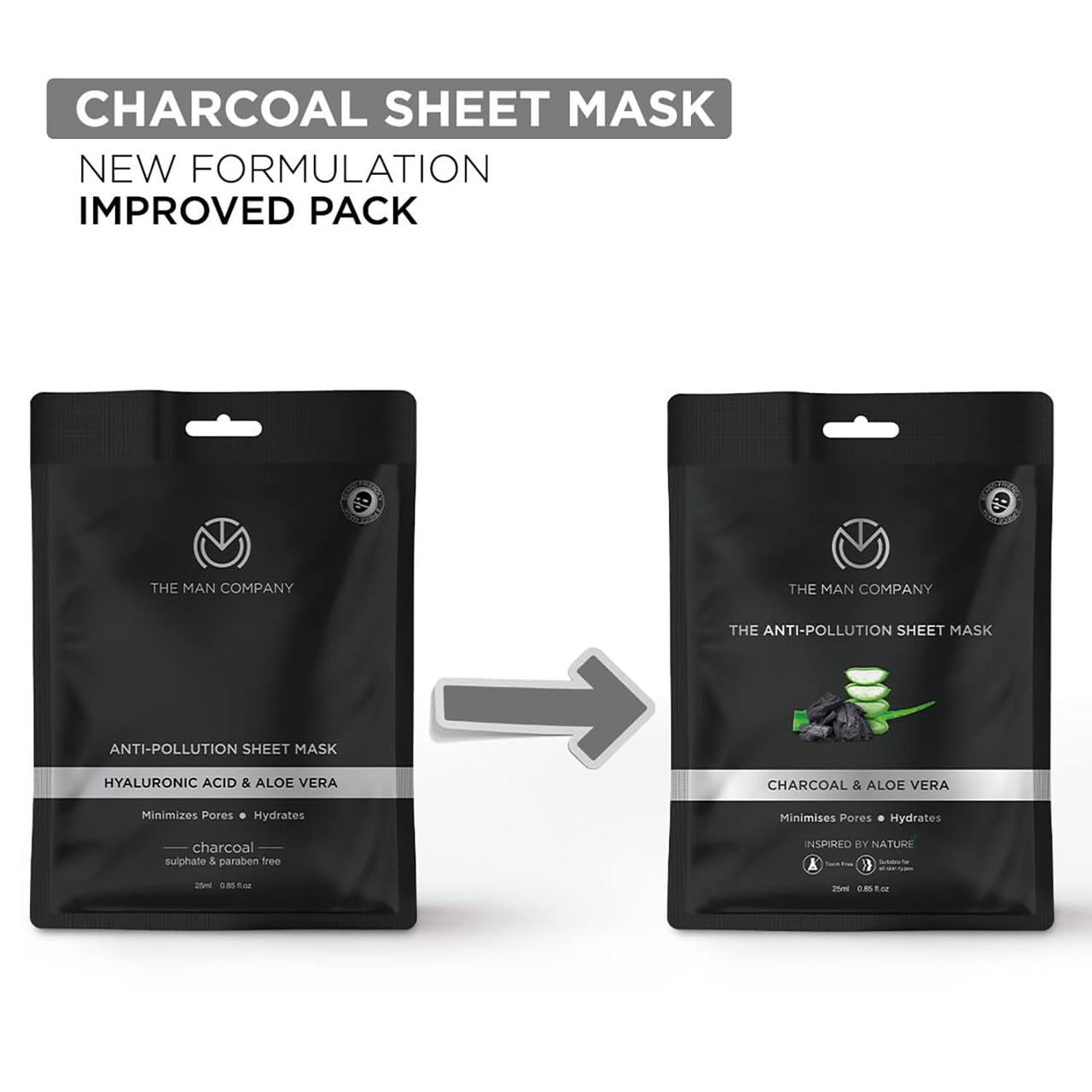 The Man Company Charcoal De Tan Face Sheet Mask with Aloevera & Hyaluronic Acid - 25 ml *2